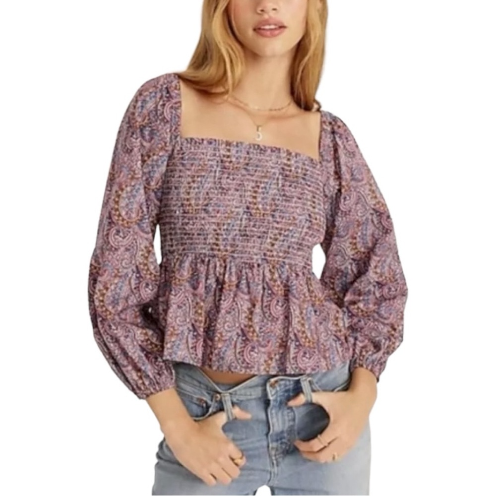 J. Crew Puff-sleeve smocked top in Liberty Tropical Prince print Size L NWT